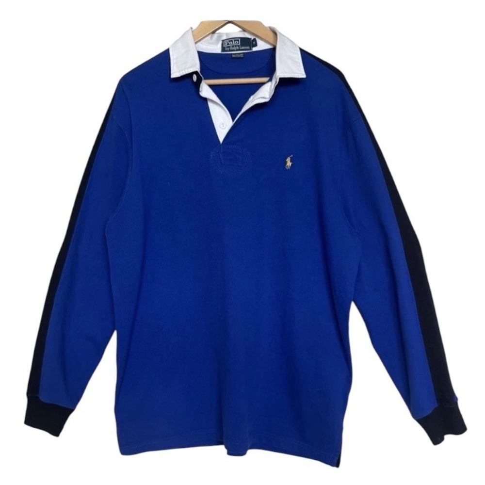 VTG Polo Ralph Lauren Rugby Shirt Long Sleeve Men's Medium Blue